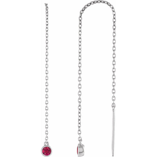 14K White Gold Natural Ruby Chain Earrings
