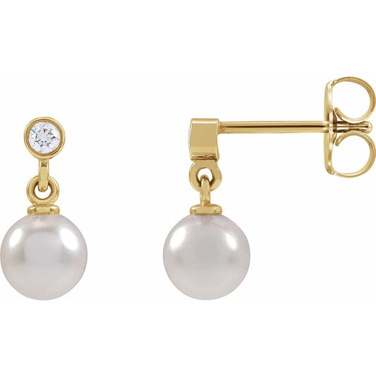 Cultured White Akoya Pearl & .06 CTW Natural Diamond Earrings (88194)