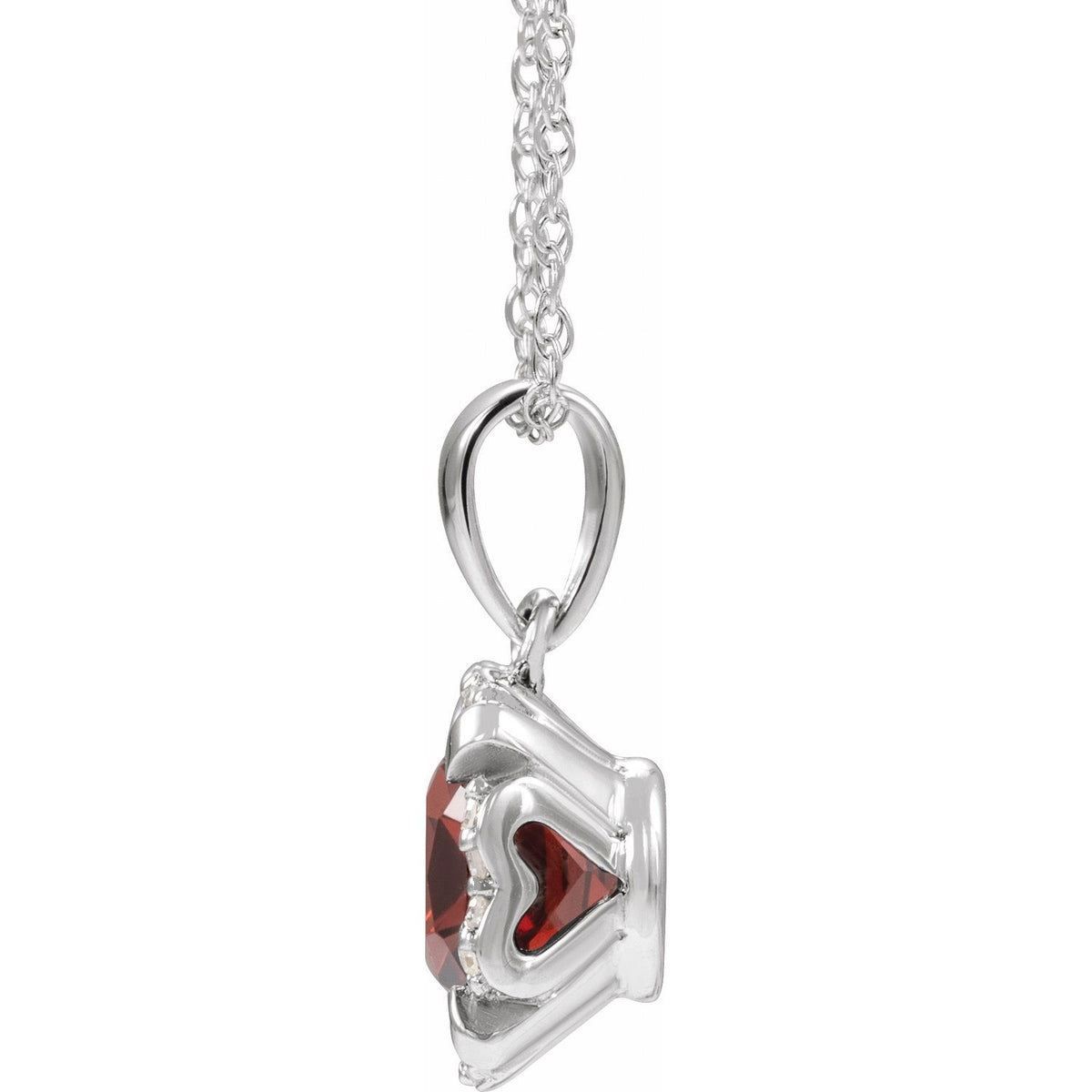 14K White Gold Natural Mozambique Garnet & .04 CTW Natural Diamond 18" Necklace