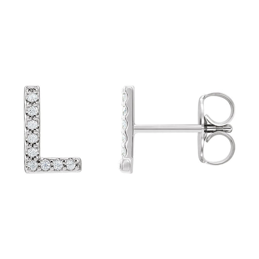 14K White Gold .07 CTW Natural Diamond Initial L Earrings