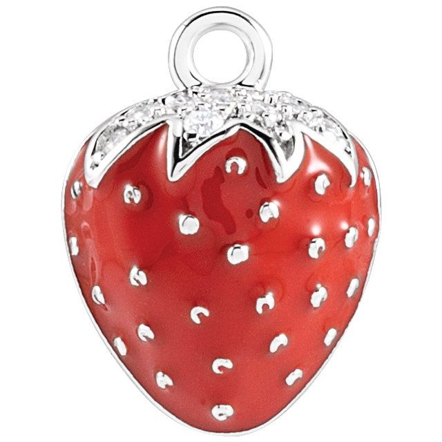 Petite Pavé® .04 CTW Natural Diamond Red Enamel Strawberry Dangle