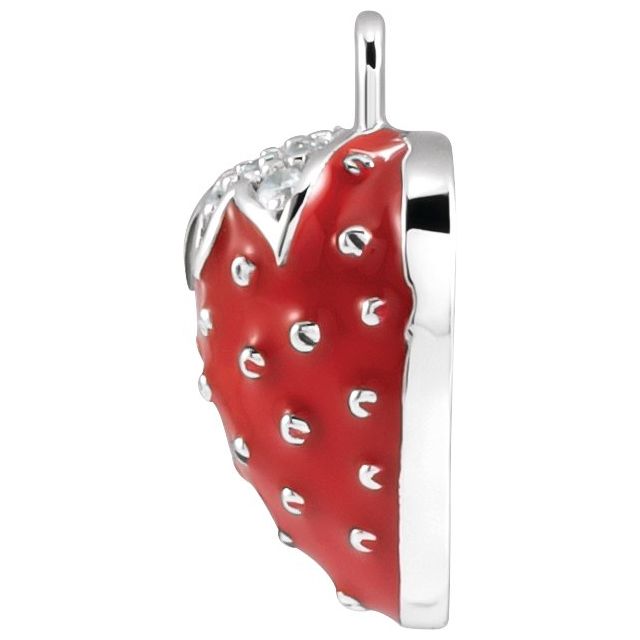 Petite Pavé® .04 CTW Natural Diamond Red Enamel Strawberry Dangle