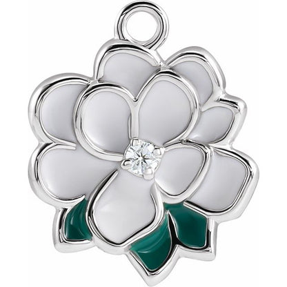 Petite Pavé® .025 CT Natural Diamond White & Green Enamel Magnolia Dangle
