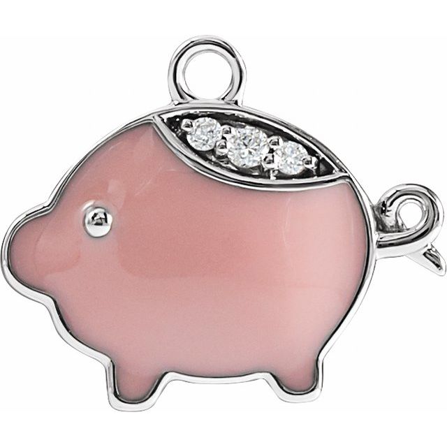 Petite Pavé® .02 CTW Natural Diamond Pink Enamel Pig Dangle