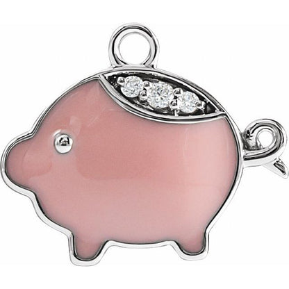 Petite Pavé® .02 CTW Natural Diamond Pink Enamel Pig Dangle