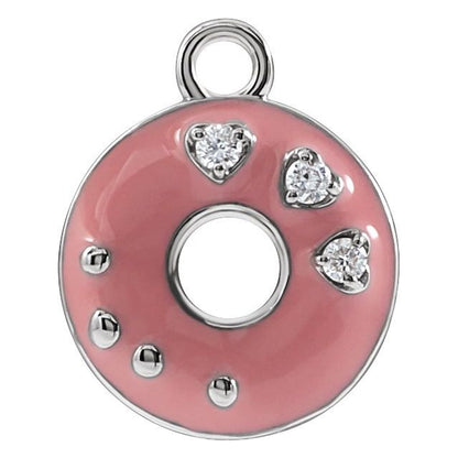 Petite Pavé® .015 CTW Natural Diamond Pink Enamel Donut Dangle