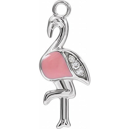 Petite Pavé® .02 CTW Natural Diamond Pink Enamel Flamingo Dangle