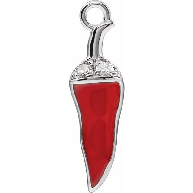 14K White Gold Petite Pavé® .08 CTW Natural Diamond Red Enamel Chili Dangle