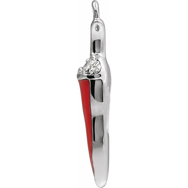 14K White Gold Petite Pavé® .08 CTW Natural Diamond Red Enamel Chili Dangle