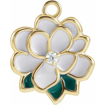 Petite Pavé® .025 CT Natural Diamond White & Green Enamel Magnolia Dangle