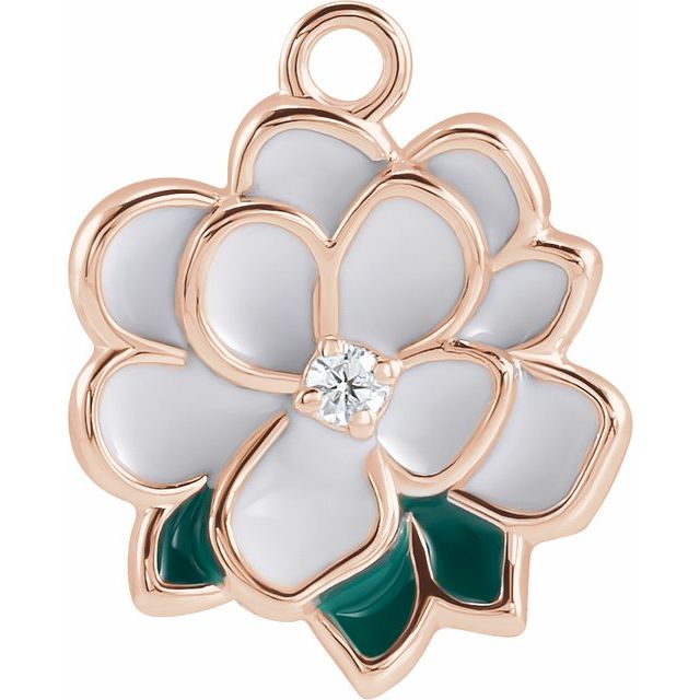 Petite Pavé® .025 CT Natural Diamond White & Green Enamel Magnolia Dangle