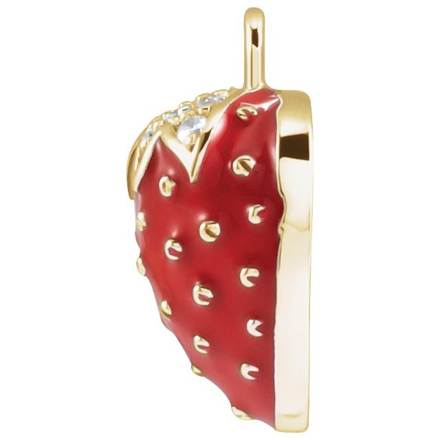 Petite Pavé® .04 CTW Natural Diamond Red Enamel Strawberry Dangle