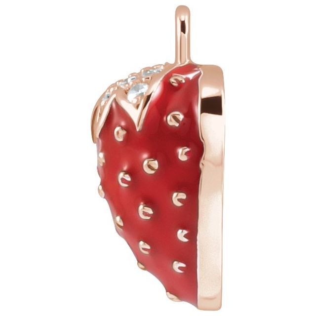 Petite Pavé® .04 CTW Natural Diamond Red Enamel Strawberry Dangle
