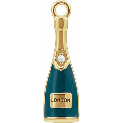 Petite Pavé® .005 CT Natural Diamond Green Enamel Champagne Dangle