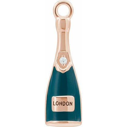 Petite Pavé® .005 CT Natural Diamond Green Enamel Champagne Dangle