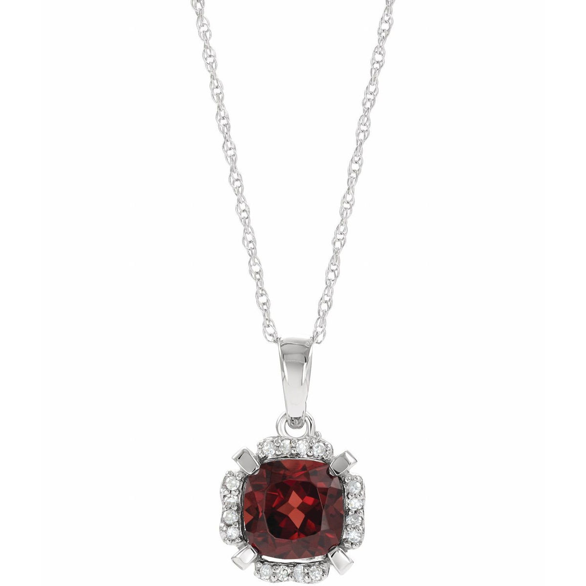 14K White Gold Natural Mozambique Garnet & .04 CTW Natural Diamond 18" Necklace