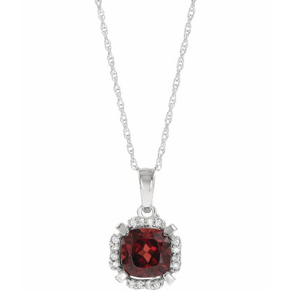 14K White Gold Natural Mozambique Garnet & .04 CTW Natural Diamond 18" Necklace