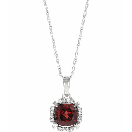 14K White Gold Natural Mozambique Garnet & .04 CTW Natural Diamond 18" Necklace