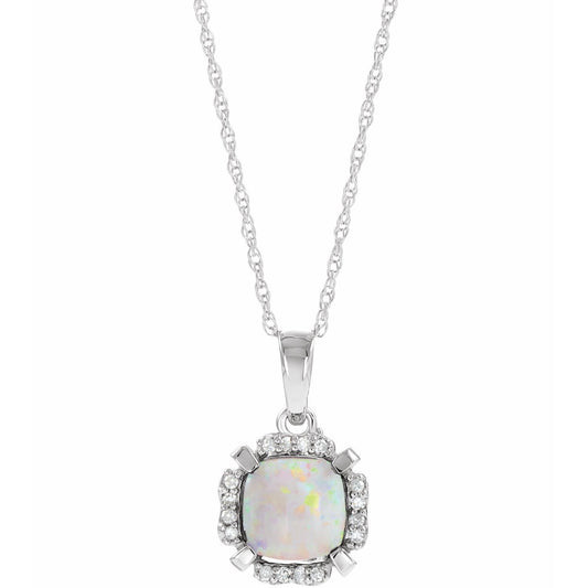 14K White Gold Lab-Grown White Opal & .04 CTW Natural Diamond 18" Necklace