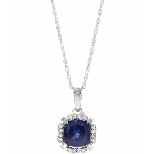 14K White Gold Lab-Grown Blue Sapphire & .04 CTW Natural Diamond 18" Necklace