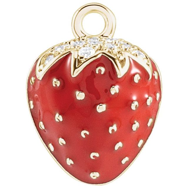 Petite Pavé® .04 CTW Natural Diamond Red Enamel Strawberry Dangle