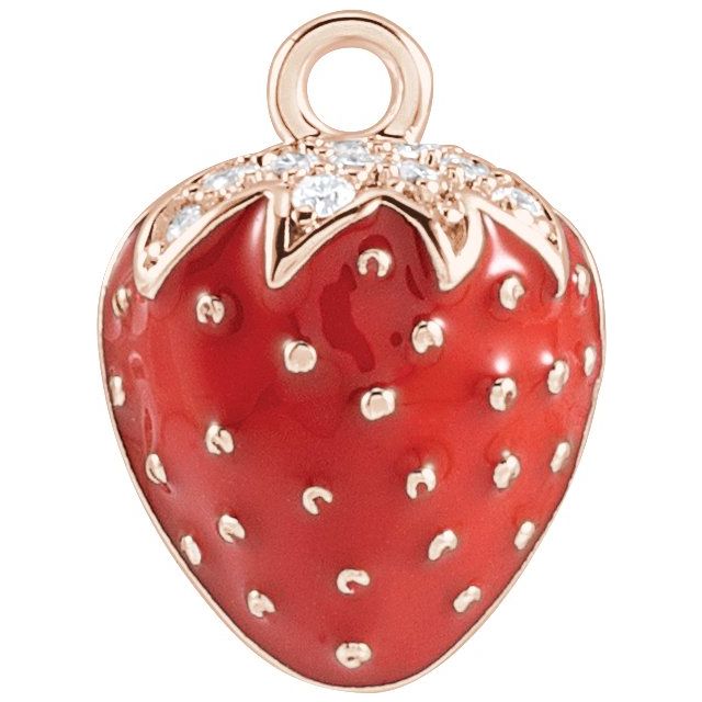 Petite Pavé® .04 CTW Natural Diamond Red Enamel Strawberry Dangle