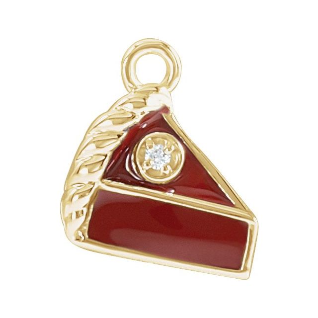 14K Yellow Gold Petite Pavé® .004 CT Natural Diamond Red Enamel Pie Dangle