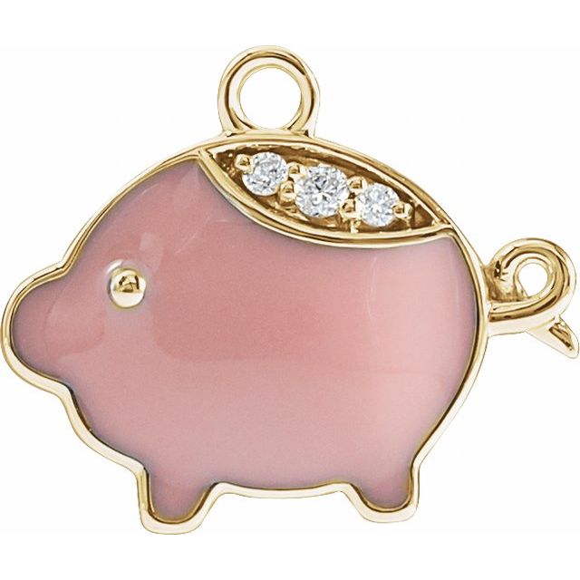 Petite Pavé® .02 CTW Natural Diamond Pink Enamel Pig Dangle