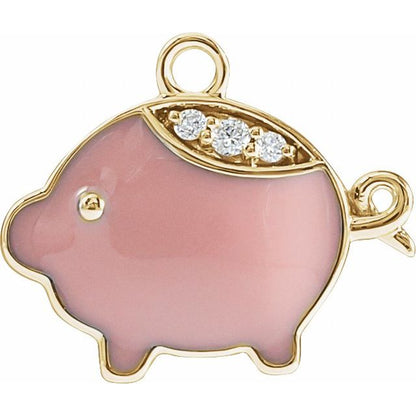 Petite Pavé® .02 CTW Natural Diamond Pink Enamel Pig Dangle