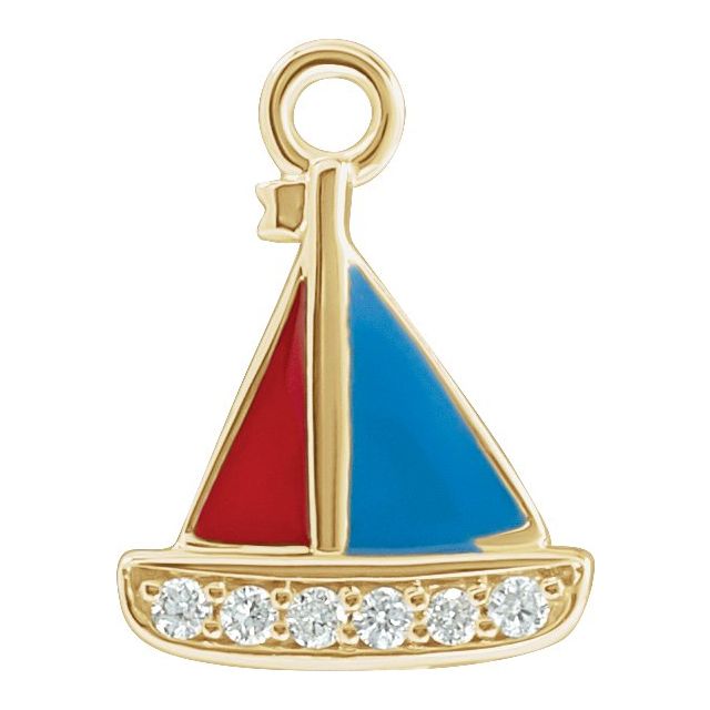 Petite Pavé® .025 CTW Natural Diamond Blue & Red Enamel Sail Boat Dangle