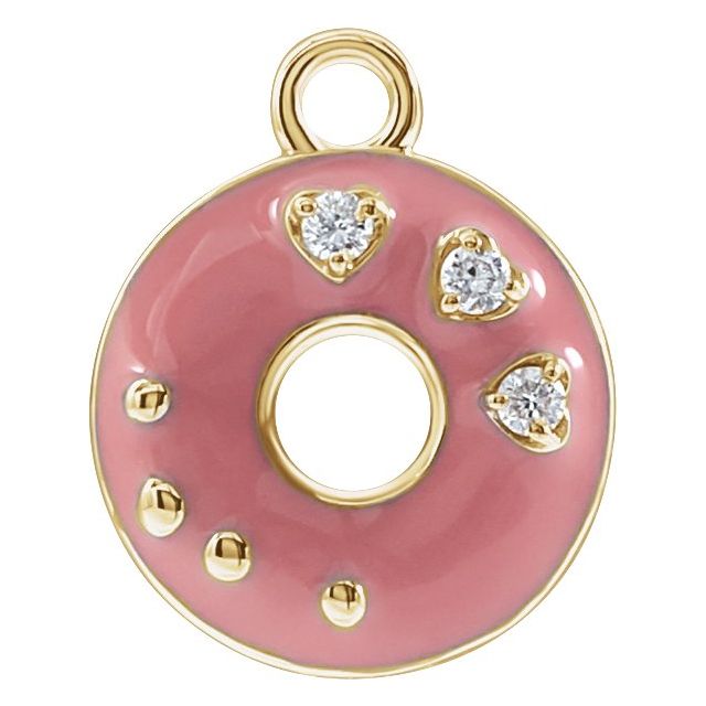 Petite Pavé® .015 CTW Natural Diamond Pink Enamel Donut Dangle