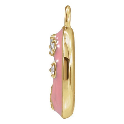 Petite Pavé® .015 CTW Natural Diamond Pink Enamel Donut Dangle