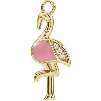 Petite Pavé® .02 CTW Natural Diamond Pink Enamel Flamingo Dangle
