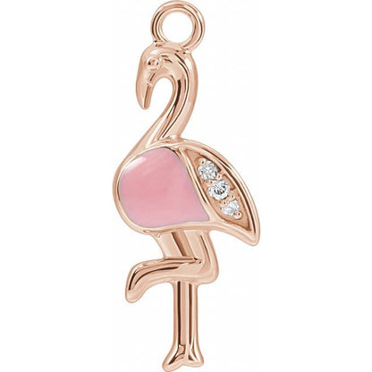 Petite Pavé® .02 CTW Natural Diamond Pink Enamel Flamingo Dangle