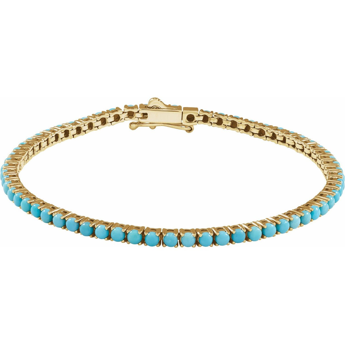14K Yellow Gold Natural Turquoise Line 7 1/2" Bracelet
