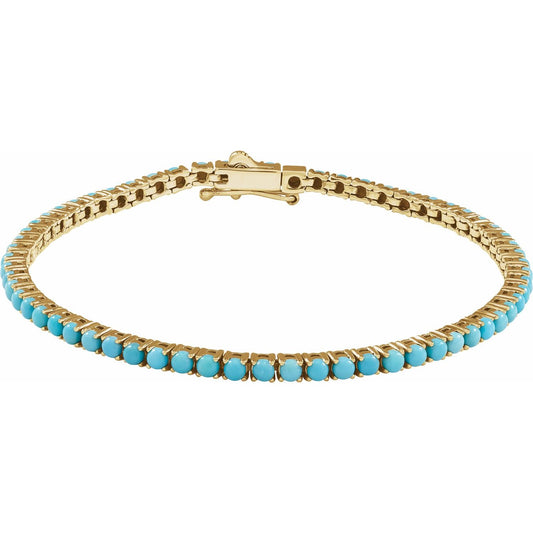 14K Yellow Gold Natural Turquoise Line 7 1/2" Bracelet