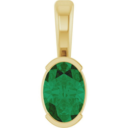 14K Yellow Gold Lab-Grown Emerald Pendant, 12.3 x 4.44 mm