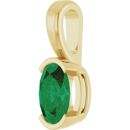 14K Yellow Gold Lab-Grown Emerald Pendant, 12.3 x 4.44 mm