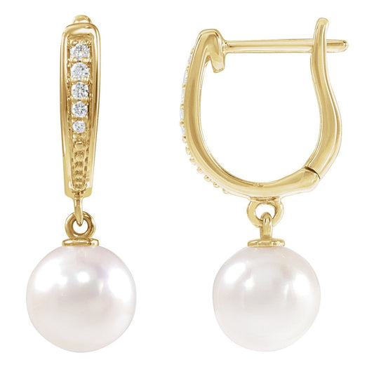 Cultured White Akoya Pearl & .03 CTW Natural Diamond Earrings (88195)