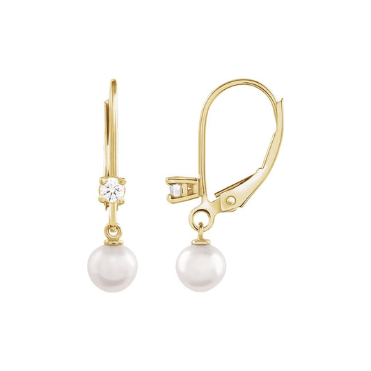 Cultured White Akoya Pearl & 1/8 CTW Natural Diamond Earrings