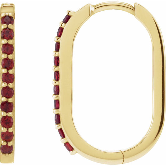 14K Yellow Gold Natural Mozambique Garnet Hoop Earrings