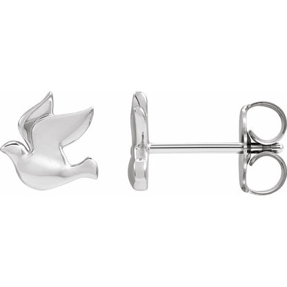 14K White Gold Holy Spirit Dove Left Earring