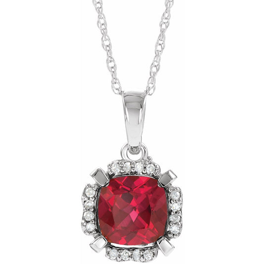 14K White Gold Lab-Grown Ruby & .04 CTW Natural Diamond 18" Necklace
