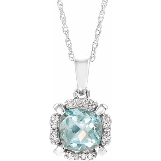 14K White Gold Natural Aquamarine & .04 CTW Natural Diamond 18" Necklace