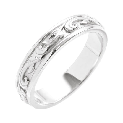 14K White Gold Sculptural Flat Band, 4 mm