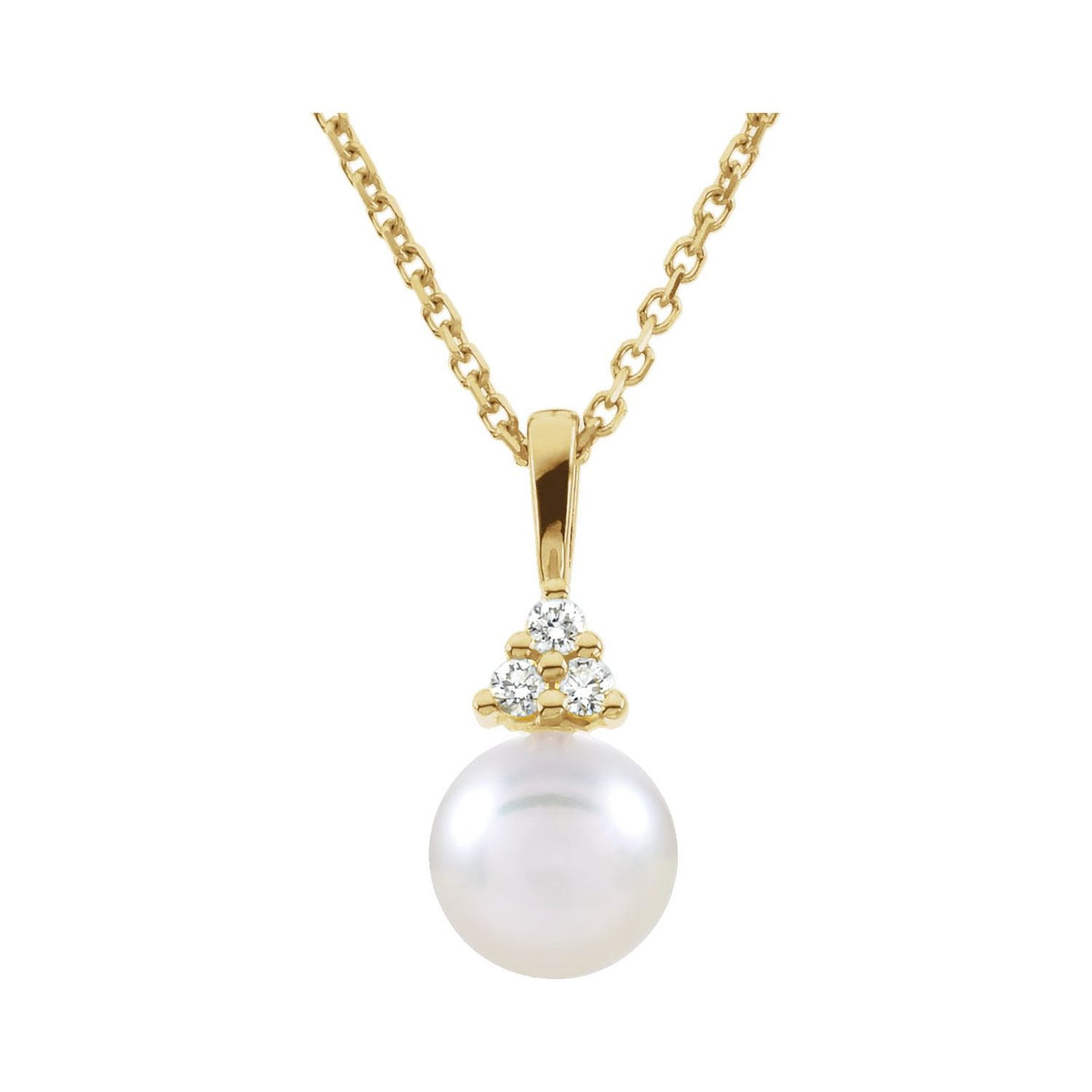 14K Yellow Gold Cultured White Akoya Pearl & .05 CTW Natural Diamond Necklace
