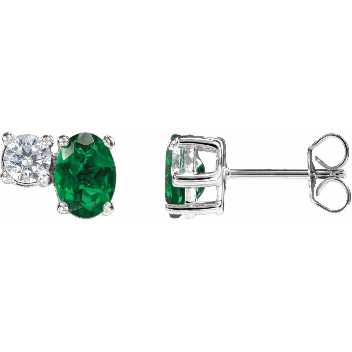 14K White Gold Lab-Grown Emerald & 1/2 CTW Lab-Grown Diamond Earrings