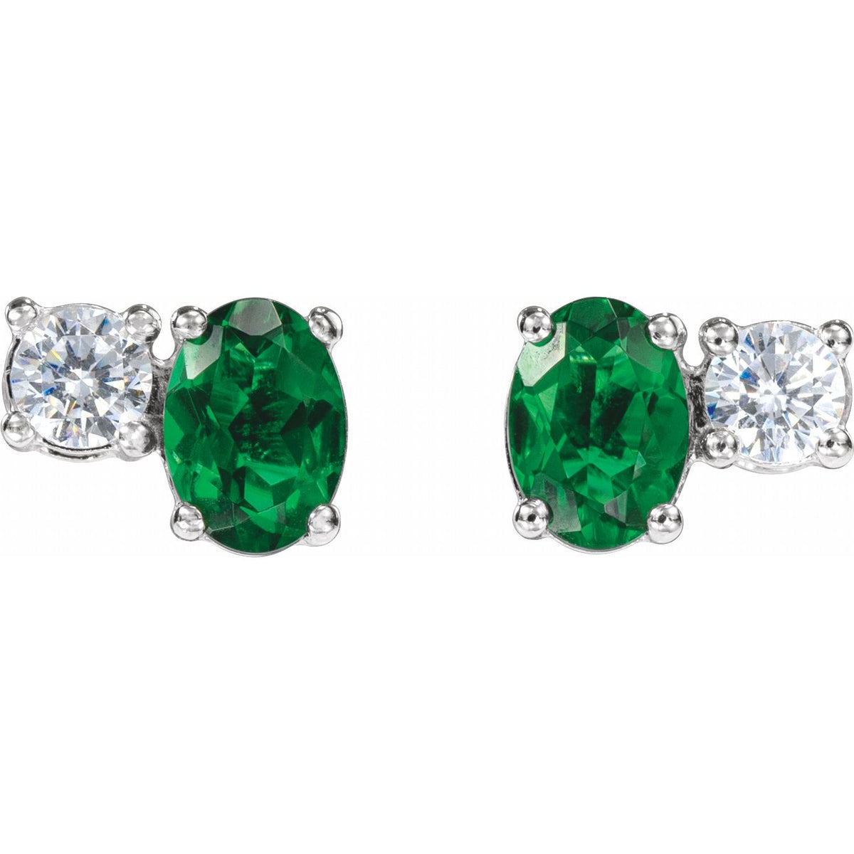 14K White Gold Lab-Grown Emerald & 1/2 CTW Lab-Grown Diamond Earrings