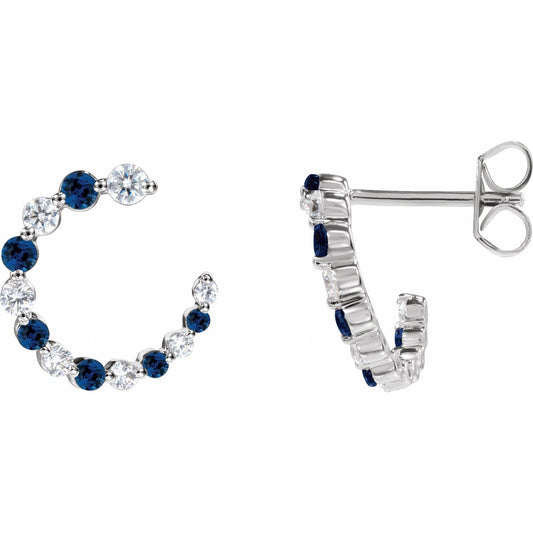 14K White Gold Natural Blue Sapphire & 1/3 CTW Natural Diamond Front-Back Hoop Earrings