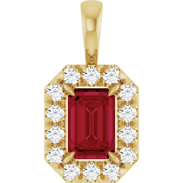 14K Yellow Gold 6x4 mm Natural Ruby & 1/5 CTW Natural Diamond Halo-Style Pendant